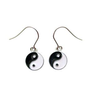 New Yin Yang Drop Earrings  Black White on Stainless Wires Symbolic Jewelry Gift